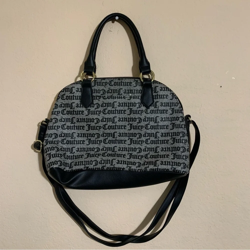 Juicy Couture Signature Gray Black Printed Canvas shoulder purse